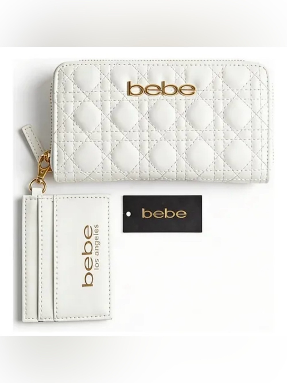 bebe Quilted White Zip-Around Wallet with Card Holder